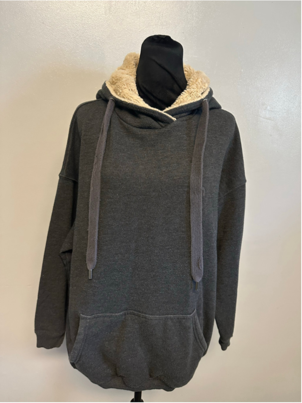 Aerie Faux Fur Lined Hoodie Sweatshirt Grey Size Medium